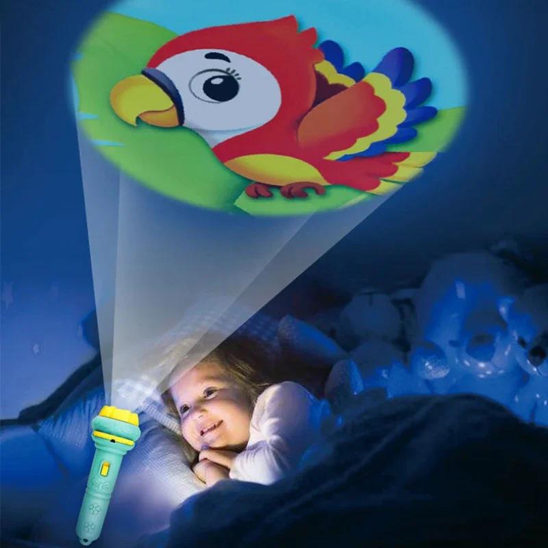 4 Cards Cartoon Projection Flashlight 32 Patterns Creative Children Flashlight Toy Projector Baby Toys Bedtime Story Book Toy