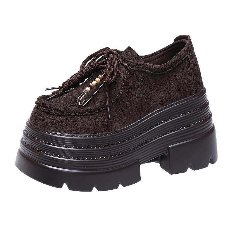 Fashion Designer New Autumn Women Leather Sneakers Pumps 10CM High Platform Lace-up Casual Shoes Thick Sole Walking Shoes Zapatos Mujer