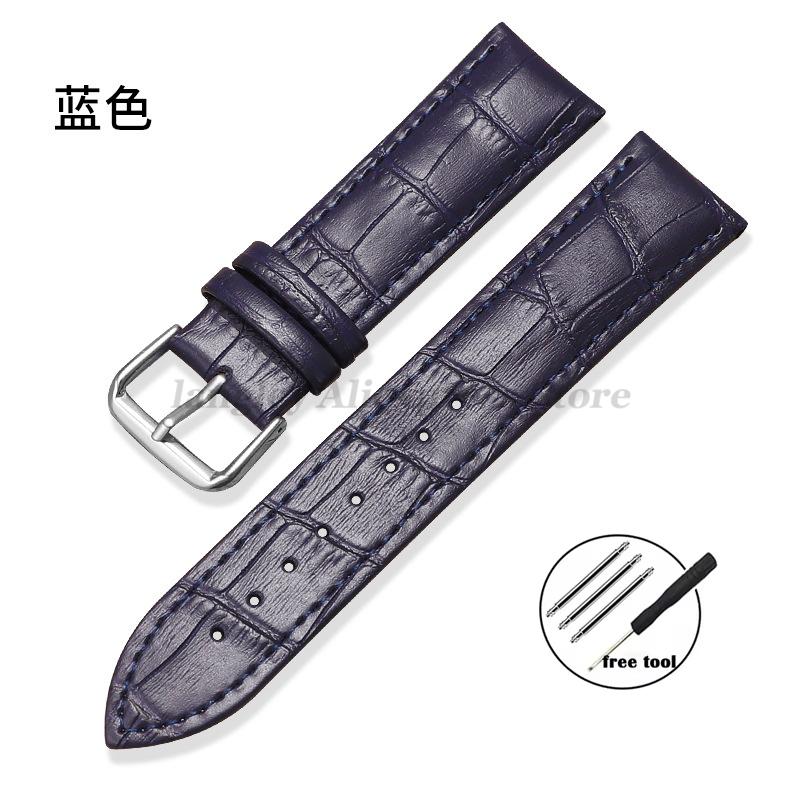 Leather Watchband 12/13/14/15/16/17/18/19/20/21/22/23/24mm Crocodile Pattern Strap Men Women Replacement Blue Universal Bracelet