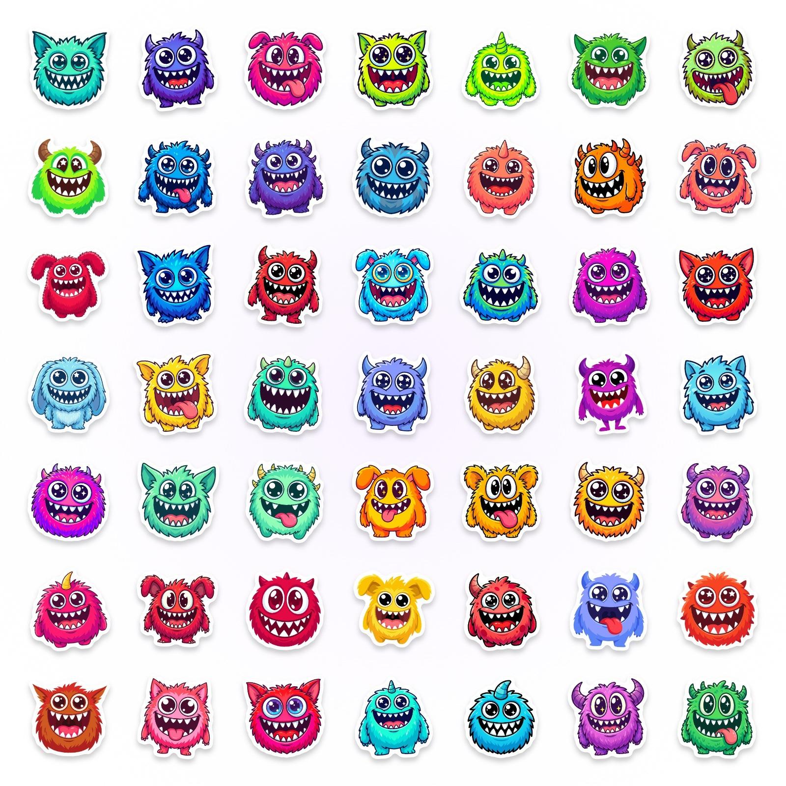 

50/100 Pcs Cute Cartoon HD Colorful Monster Fun Stickers DIY for Skate Helmet Bike Toy Shelf File Holder Thick Waterproof Decals