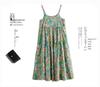 2025 Summer Cotton Linen Patchwork Long Dress: Slimming, Loose Fit, Printed, Large Hem