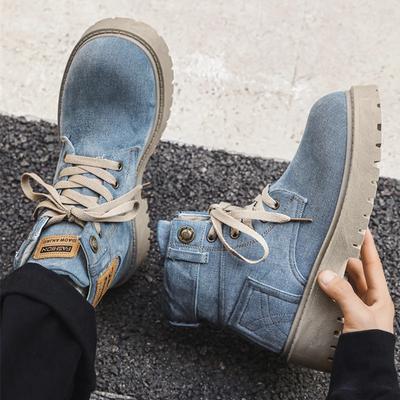 Men Platform Denim Boots Vintage Design Male  High Quality Comfortable Ankle Boots Chunky Cool Casual Lace Up Outdoor Shoes