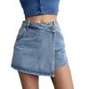 Women High Waist Wrap Denim Skort Light Blue Casual Jean Skirt Shorts