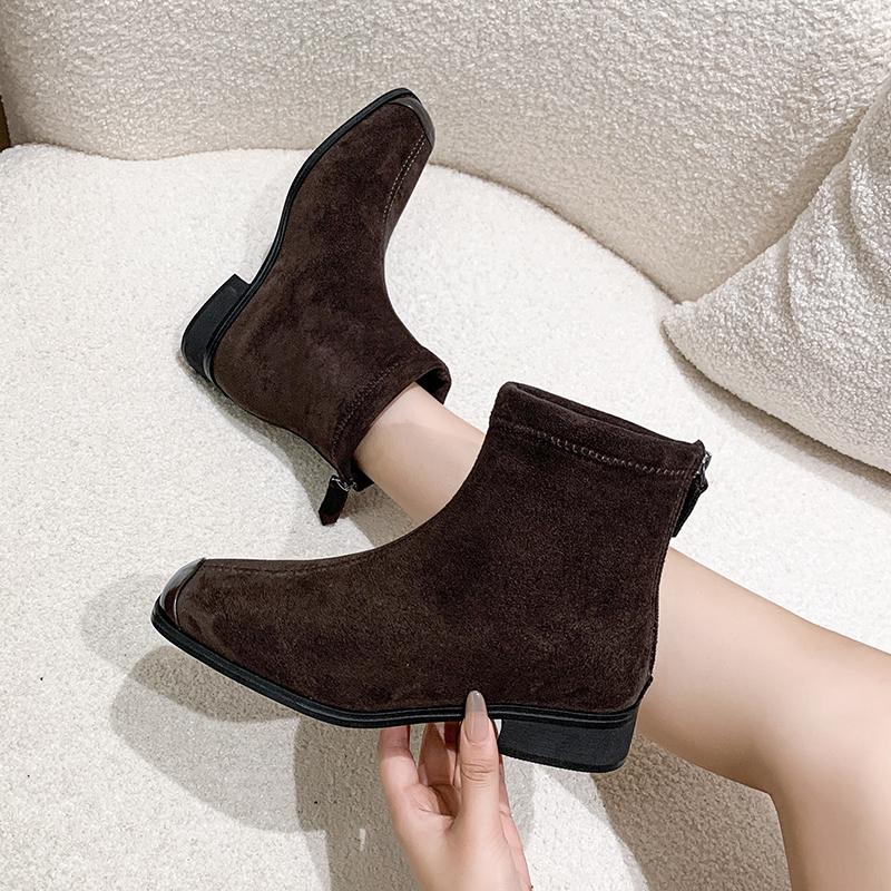 Street Style Women Ankle Boots Fashion Elegant Zippers Shoes Autumn Winter Square Heel Laides Stretch Modern Short Booties