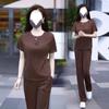 Round Neck Sports Casual Suit Women's Summer Fashion Loose Slimming Straight Pants Two-piece Set