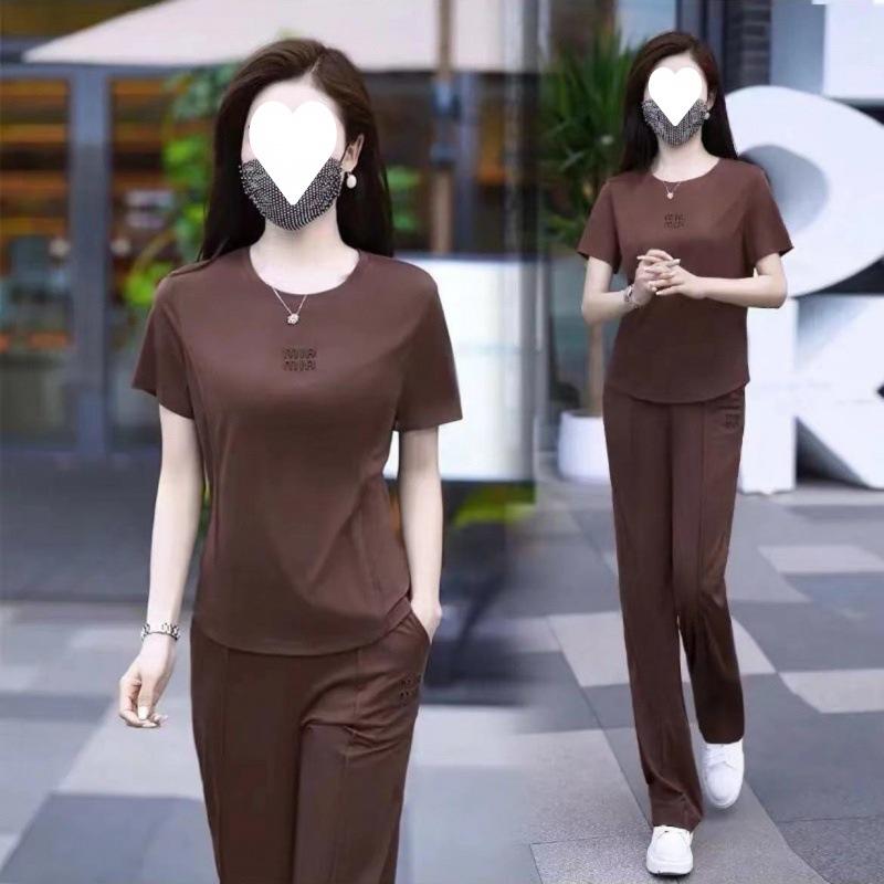 Round Neck Sports Casual Suit Women's Summer Fashion Loose Slimming Straight Pants Two-piece Set