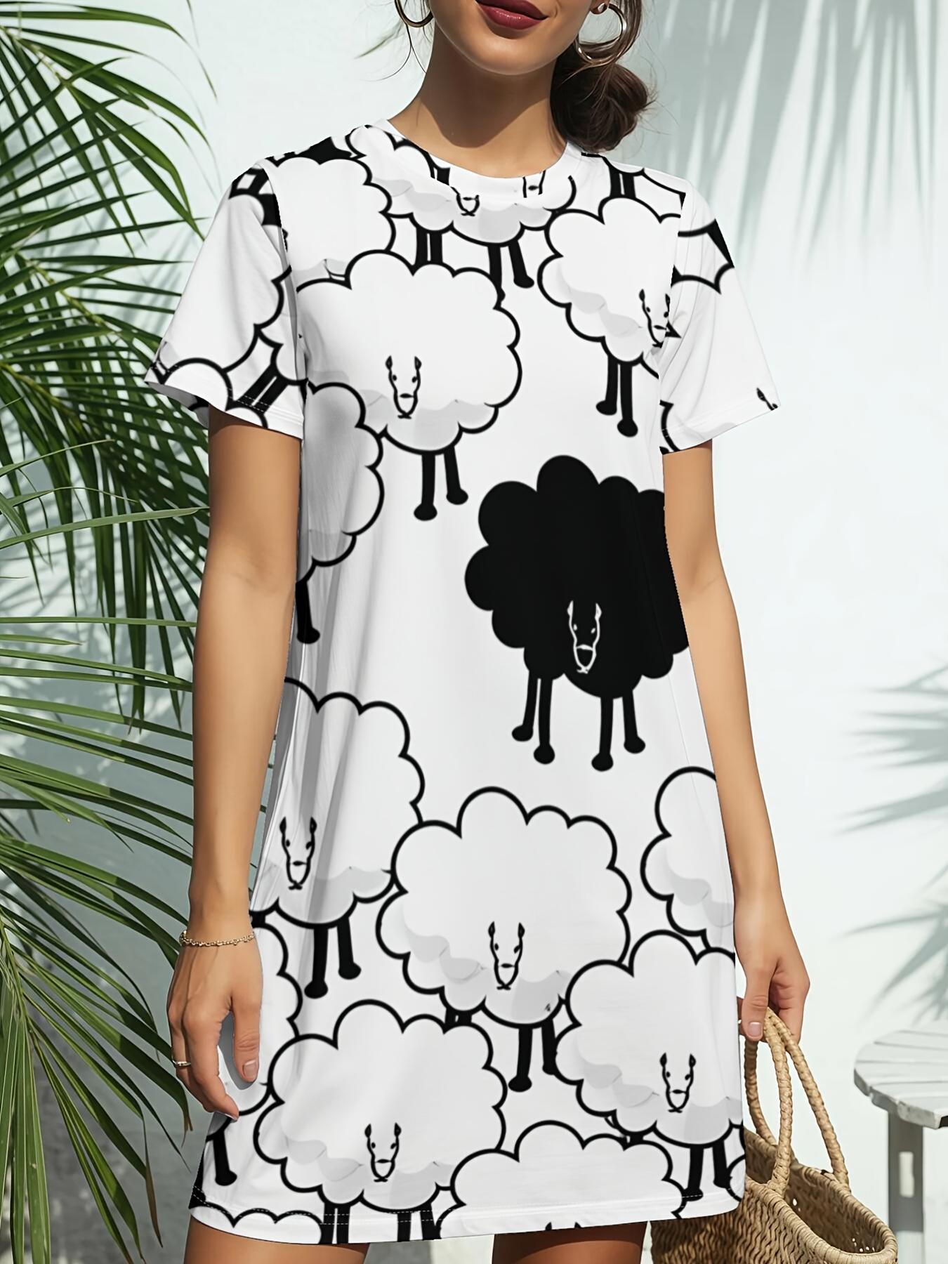 

Black White Floral PrintNew Women s Round Neck Short Sleeve T-Shirt Dress. American Style Trend Digital Printing. Casual and Versatile for Spring and 4XL дубильна кора