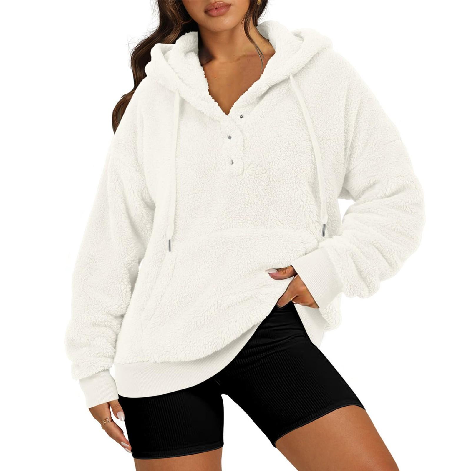 

Женские толстовки большого размера, флисовые толстовки, свитера с длинными рукавами, пуловер, осенняя одежда S белый