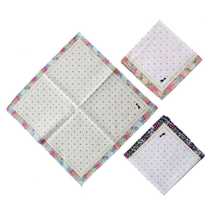 3 Stück 33x33cm Cartoon Katze Blume bedruckt Damen Kinder Taschentücher Bandanas Einstecktücher Weiche Baumwolle Partygeschenk