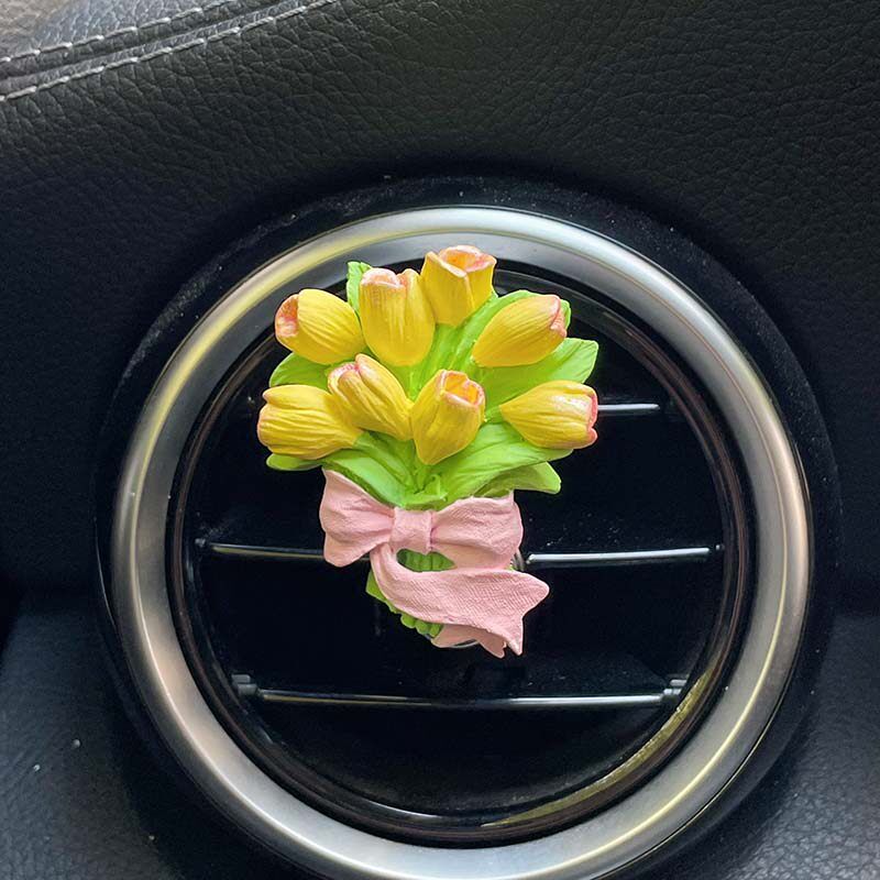 Ins Car Perfume Tulip Flower Aroma Diffuser Car Accessories Diffuser Stone Air Vent Bouquet Gift Creative Gift