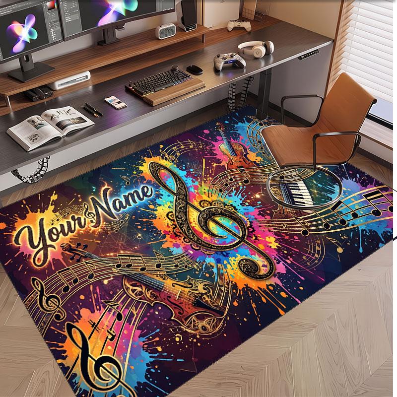 Music General Theme Soft Crystal Velvet Rug Custom Name & Text Print Non Slip Floor Rug for Bedroom Living Room