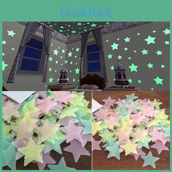 100pcs Bag Of Premium Quality Glow In The Dark Wall Stickers For Kids' Bedrooms In Colorful Star Shapes