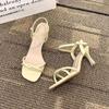 2025 Summer New Thin Strap Square Head One-word Sandals Versatile High Heels Foreign Korean Version with Skirt Light Luxury Women's Shoes