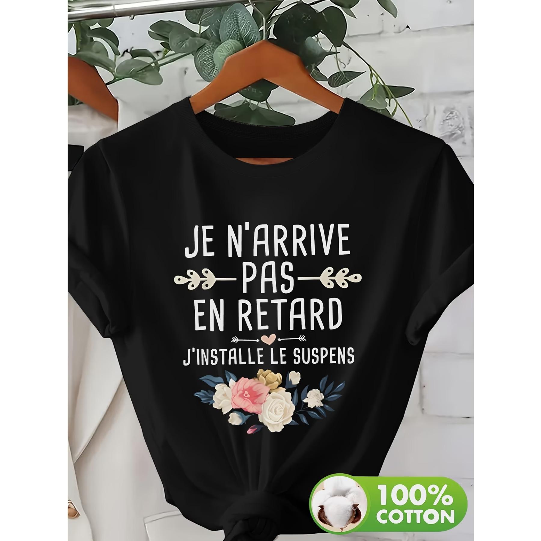 

Pure French-Style Text and Floral Print T-Shirt, Soft, Skin-Friendly, Breathable, and Sweat-Absorbent. Wear Romantic Relaxation As Everyday XXL чорний