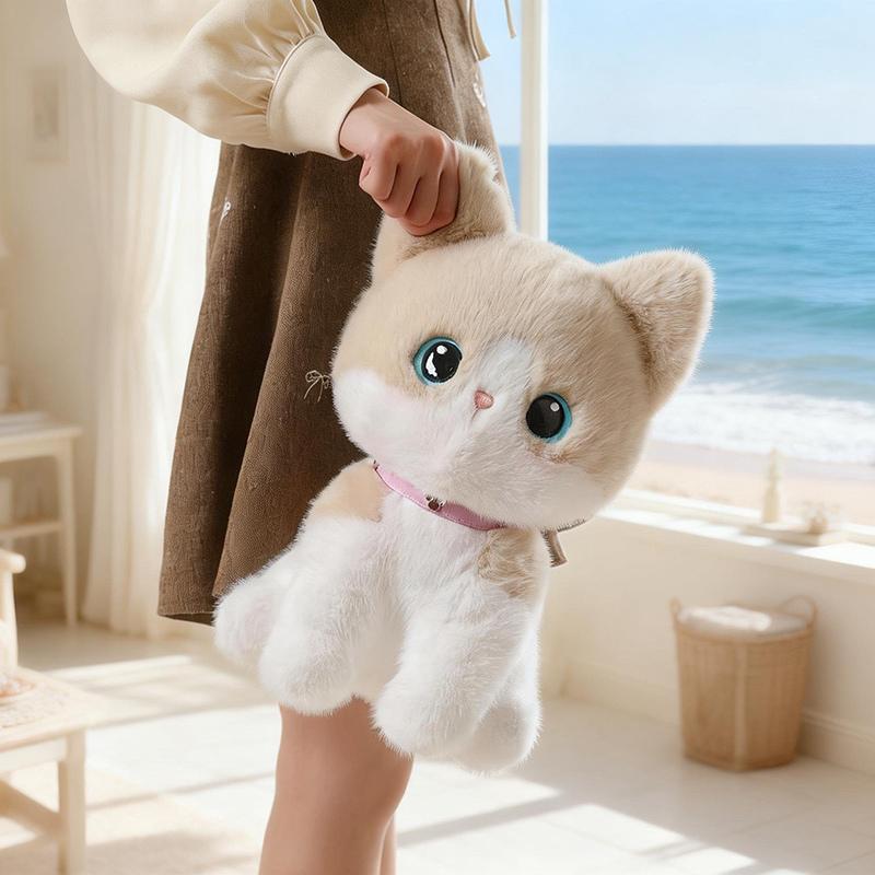 Cute Sitting Pose Kitten Plush Toys Soft Fluffy Cartoon Pet Cat Doll Lovely Office Desktop Decor Funny Gift To Family