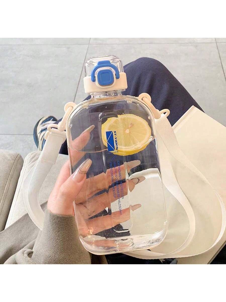 1 PC large capacity portable transparent water bottle, leak proof sports water bottle with shoulder strap, travel water cup,  500ml белый