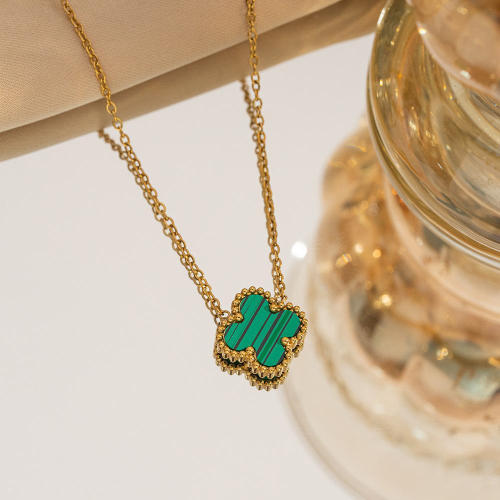 

Ожерелье Lucky Clover с подвеской из титановой стали 18 карат, двустороннее ожерелье Beimu Design Clavicle Jewelry зелёный