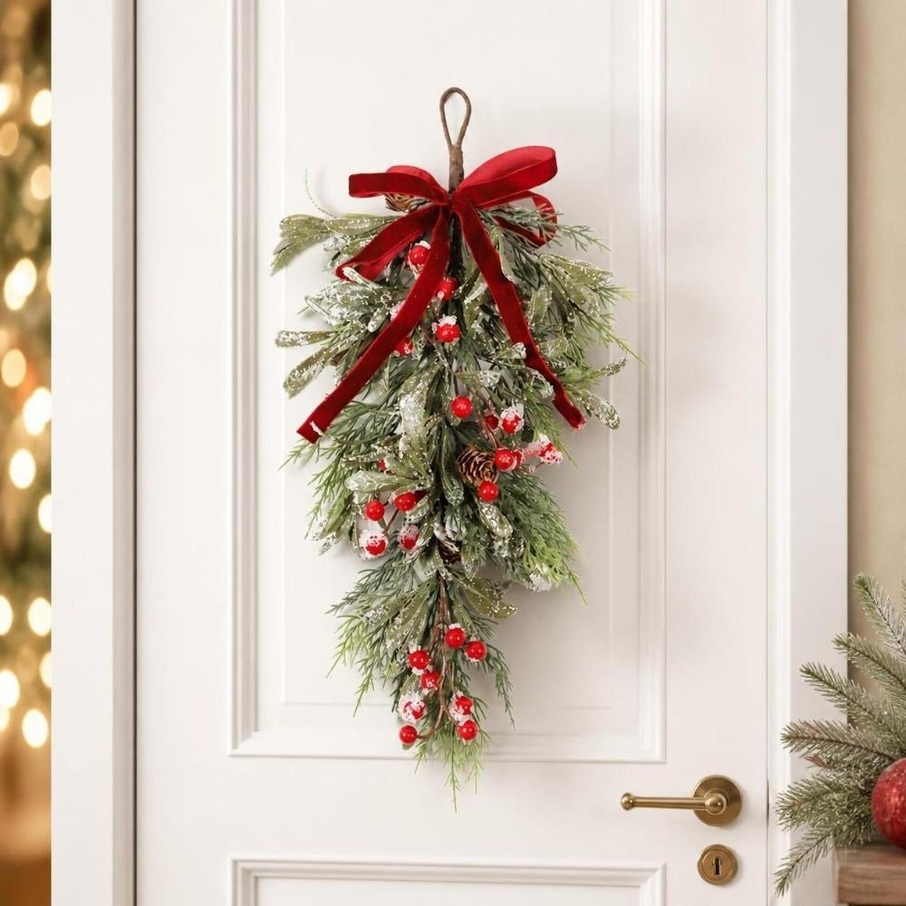Pine Needles Artificial Christmas Wreath Teardrop Shape Christmas Hanging Decor  Party Decoration