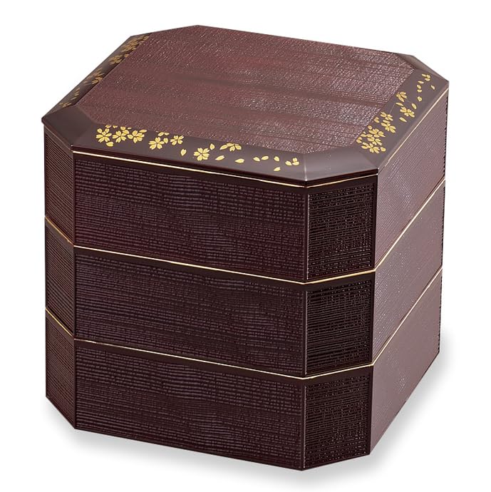 Yamanaka Burnt Size with Tamari Sakura Lacquerware, Cedar, Three-Tiered Box, 6.0, Finish, M12472-9