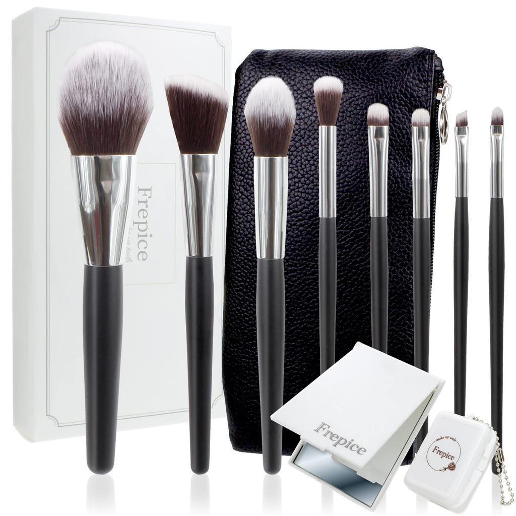 Frepice Makeup Brushes [Set of 8] Powder Brush, Cheek Brush, Makeup Brush Pouch, Makeup/Black Ice
