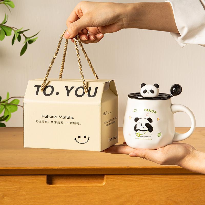 Souvenirs for Girls Cute Ceramic Mug with Lid Panda Water Cup Creative Practical Cup Men Coffee Cup Gift