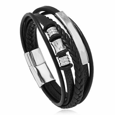 Men'S Stainless Steel Leather Bracelet Multi-Layer Hand-Woven Titanium Steel Bracelet Bracelet