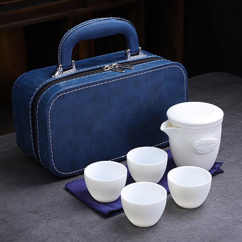 Ceramic Express Cup, Vegetarian Suet Jade Porcelain, Portable Travel Tea Set, Business Mid-Autumn Festival Gifts