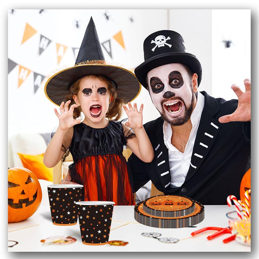 Halloween Pumpkin/ Ghost/ Party Disposables Printed Tissue Paper Plate Plastic Knife And Fork Party Set