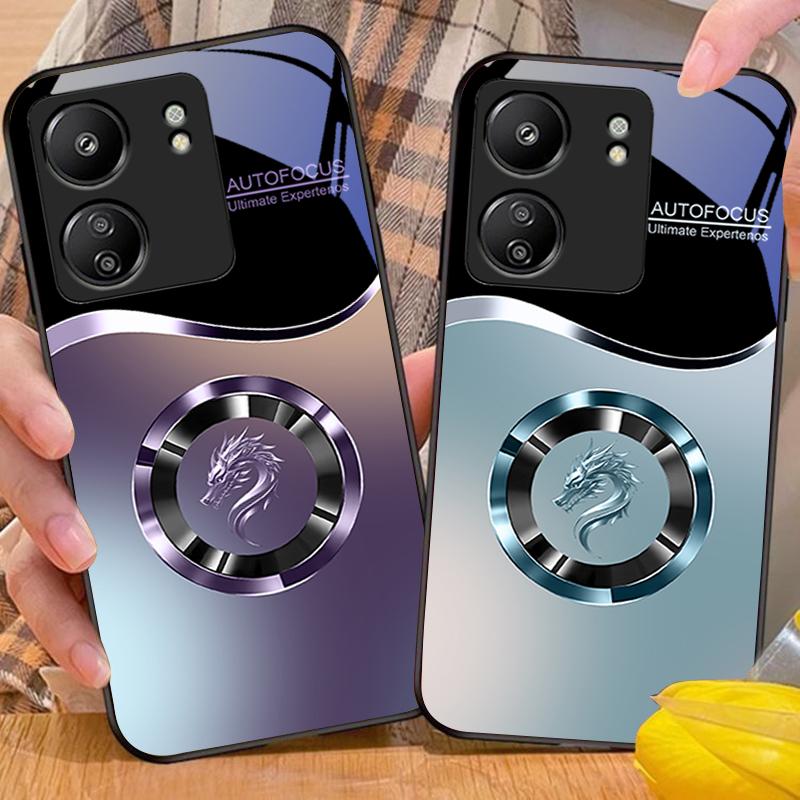 Verlauf Kreis Drache Für Xiaomi Redmi 13C Note13 12 Pro Plus 5G Note 9 13T Pro POCO X6 F5 F6 Schwarz Gehärtetes Glas Handyhülle
