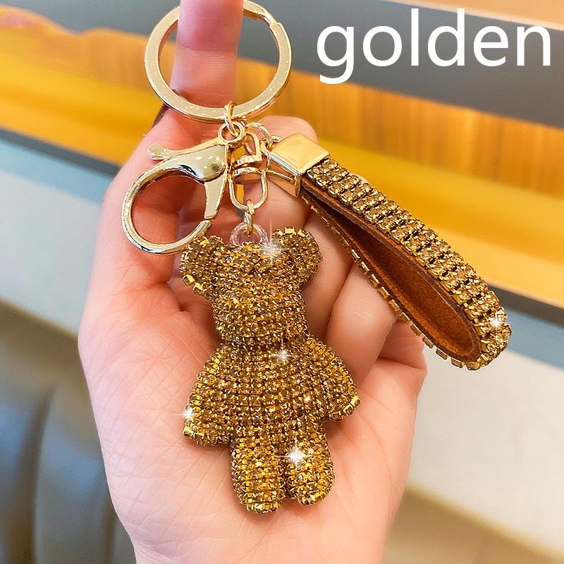 High Quality Animal Rhinestone Keychain Belt Car Key Box Pendant Luxury Rhinestone Bear Bag Keychain Women Bag Pendant Girl