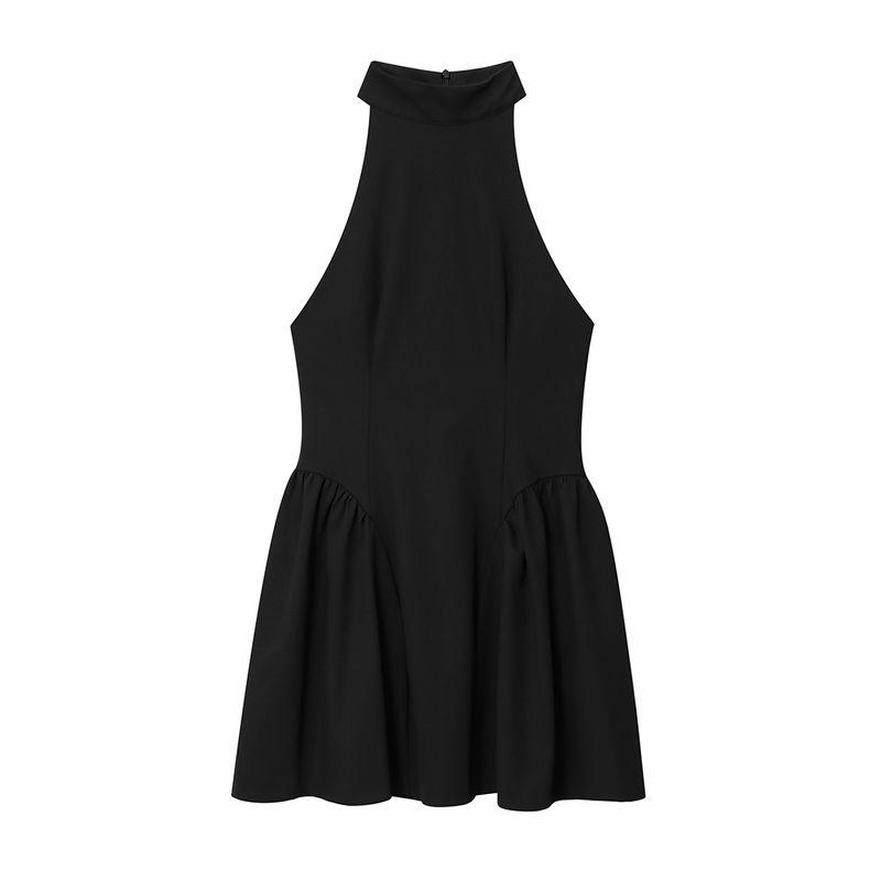 

Kaslead New Women clothes Western Style Fashion Sleeveless Pleat Hanging Neck Dress 3067255 Black L