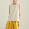 Women Clothing Vintage Simple Causal Vacation with Buttons Linen Tank Tops Summer Female V Neck White Loose Sleeveless Vest