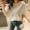 2022 Plus Size Korean Crochet Lace V-Neck Short Sleeve Top