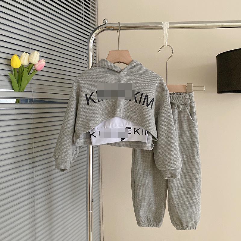 2024 Meisjes Koreaanse Letter Hoodie & Sweatpants Set - Lente/Herfst Trendy Tweedelig voor Kinderen