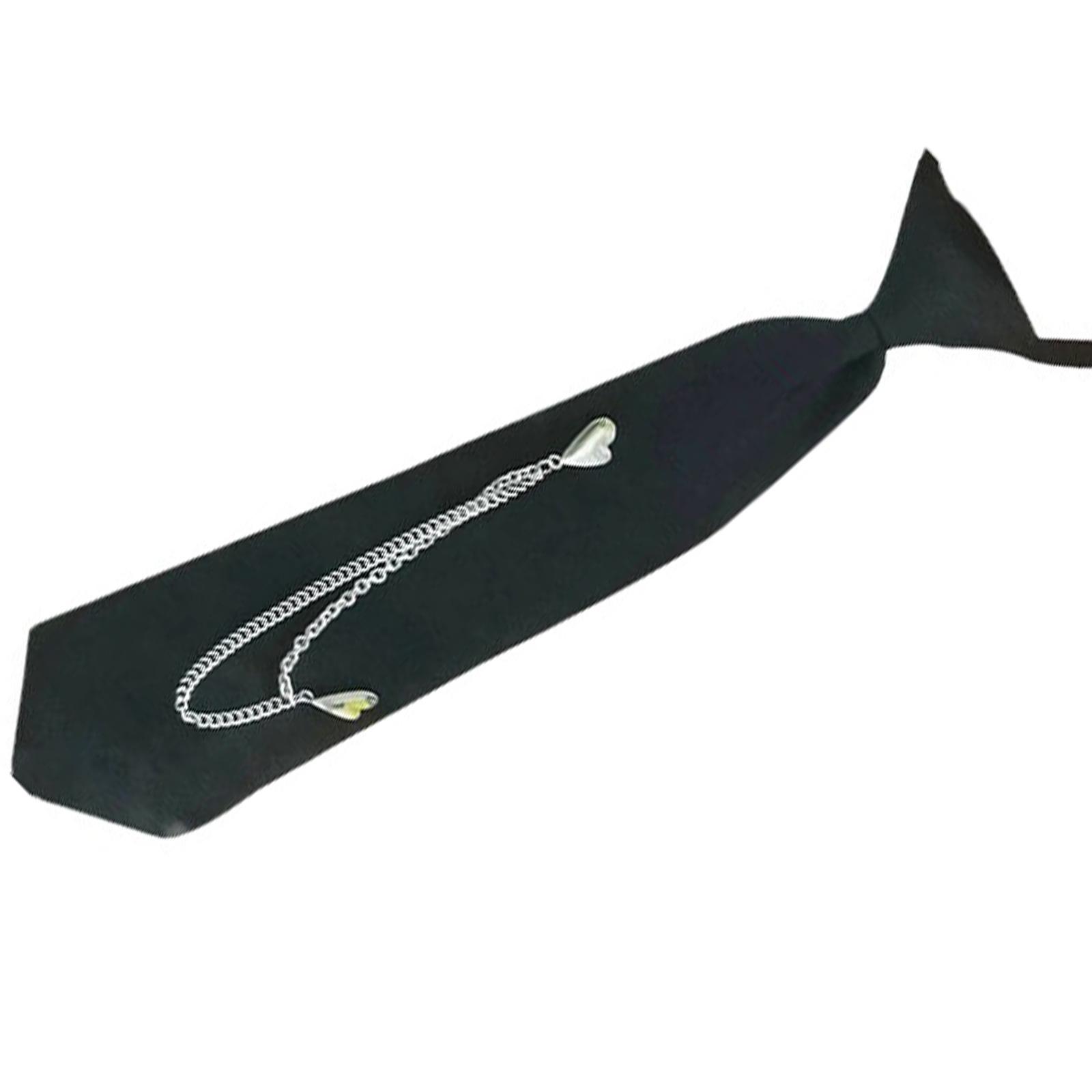 

Японский панк-галстук с двумя сердечками, цепочка на шею, студенческая форма, регулируемый предварительно завязанный шейный галстук, воротник рубашки, шейный платок серебряный