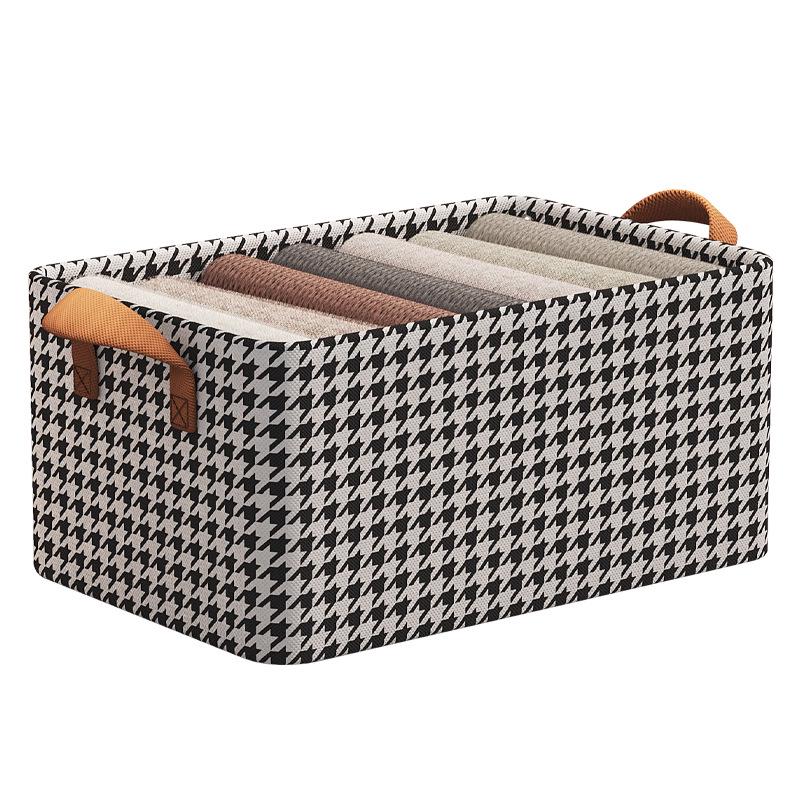 Houndstooth Foldable Quilt Storage Box with Lid - Large Wardrobe Bin for Clothes & Pants.