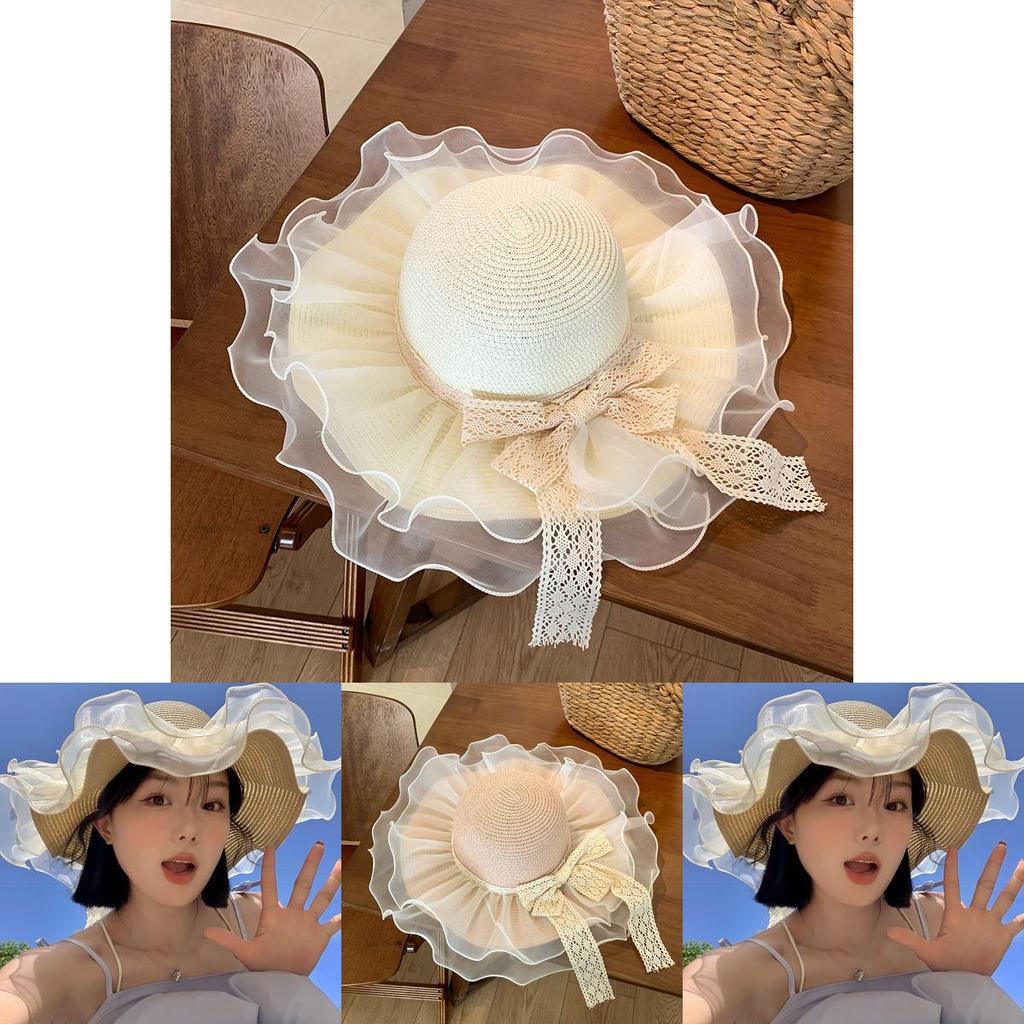 Trendy Women's Summer Straw Hat With Embroidered French Lace And Uv Protection