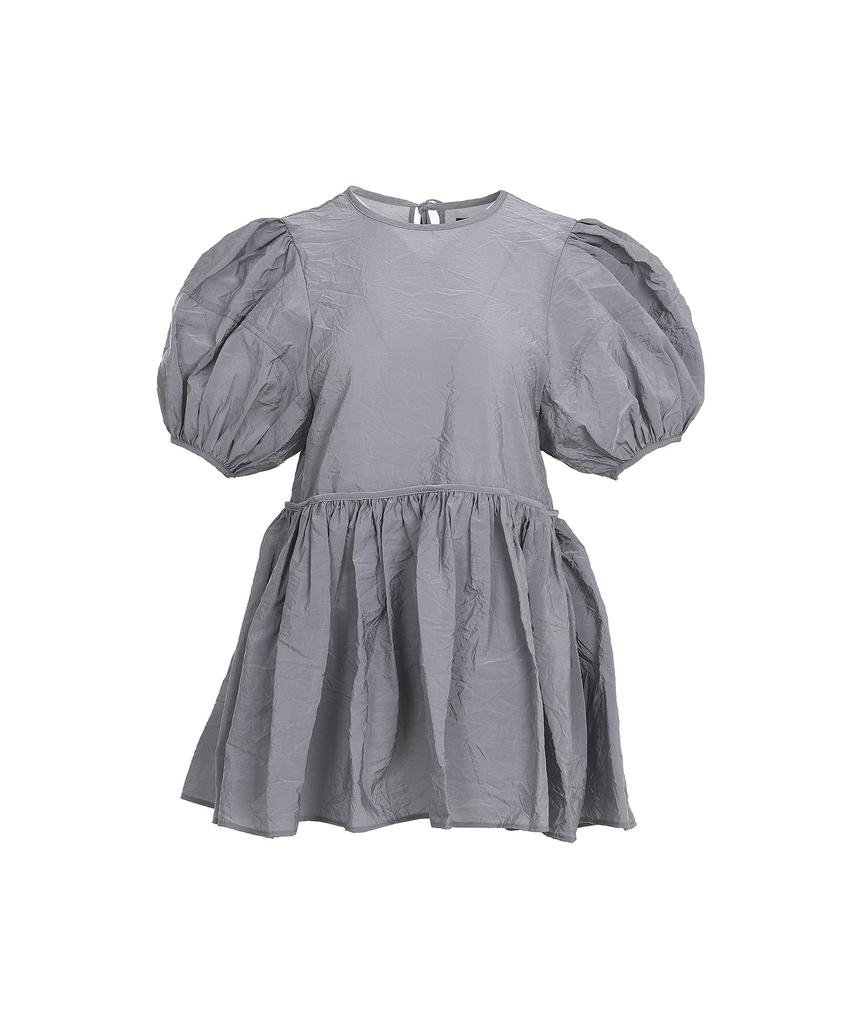 BMUETTE Puff Sleeve Shirred Blouse Gray