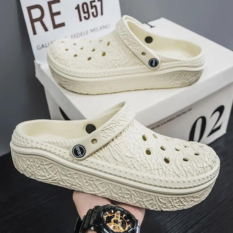 Fashion Platform Sandals Man Outdoor Hole Beach Shoes Trend 2025 Clappers Mascullino Low Price Summer Sale Original Pvc Slippers for Men