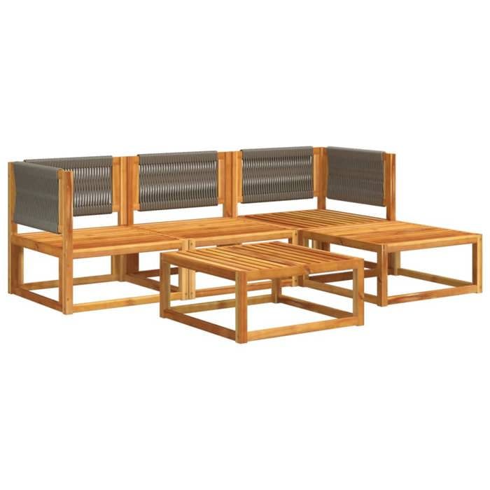 VidaXL 5-Piece Garden Sofa Set with Cushions In Acacia Wood and Rope 3278826
