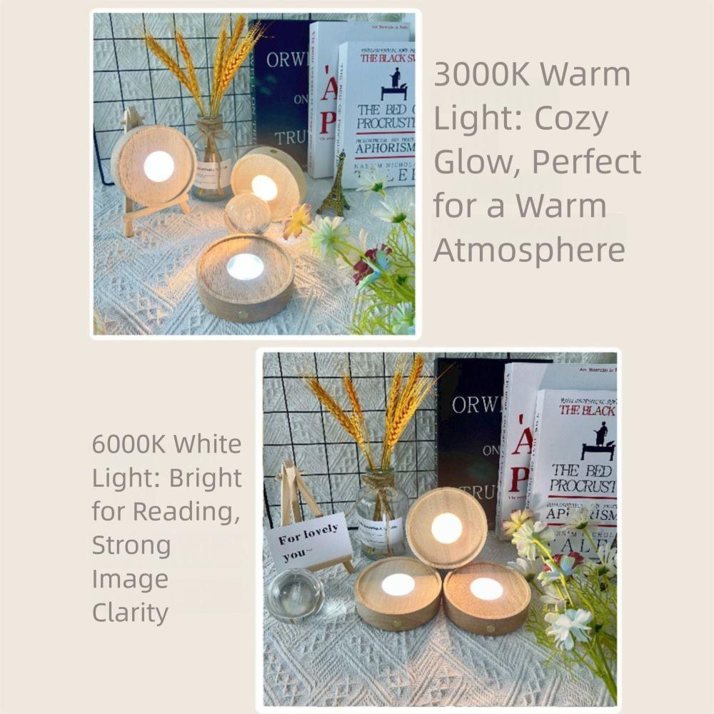 Round Wooden LED Light Base Multicolor USB Display Night Lamp Holder Bars