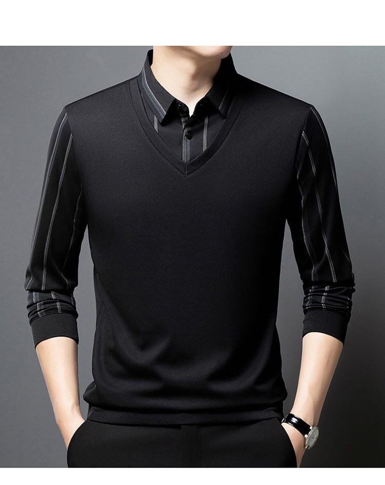 Men s High-End Fleece-Lined Two-Piece Hoodie Polo: Autumn/Winter Solid Long-Sleeve Lapel Shirt 3XL