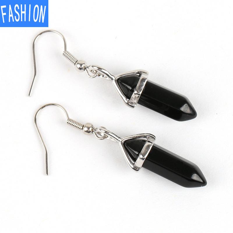 

Популярные классические серьги в Европе и Америке, подвеска из натуральных кристаллов с полудрагоценными камнями и шестиугольной призмой, серьги в форме пули blackonyx