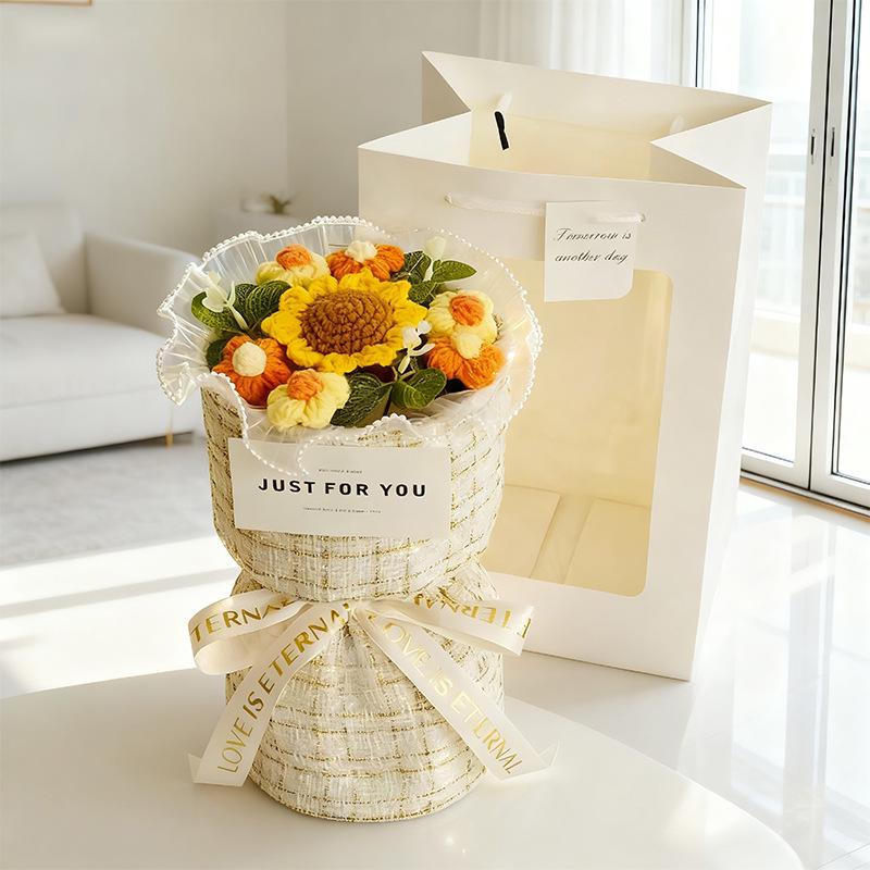520 Valentine s & Birthday Knitted Sunflower Yarn Bouquet - Handmade Gift for Best Friend