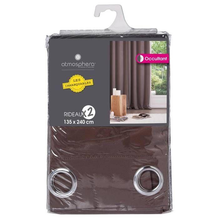 Lot de 2 rideaux occultants gris taupe 135x240cm - Atmosphera createur d'interieur