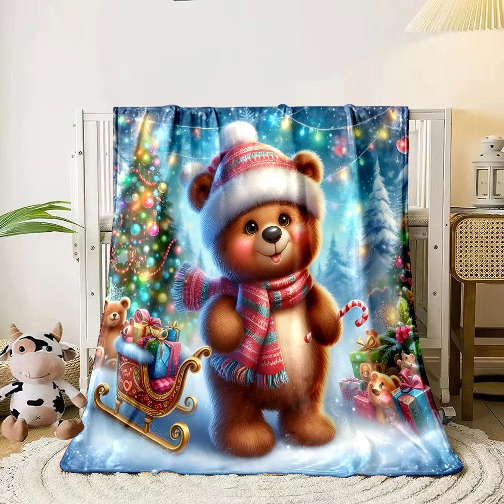 Christmas Bear Sleigh Blanket Bedroom Blanket for Livingroom Couch Lunch Break Soft Throw for Friend's Festival Gift