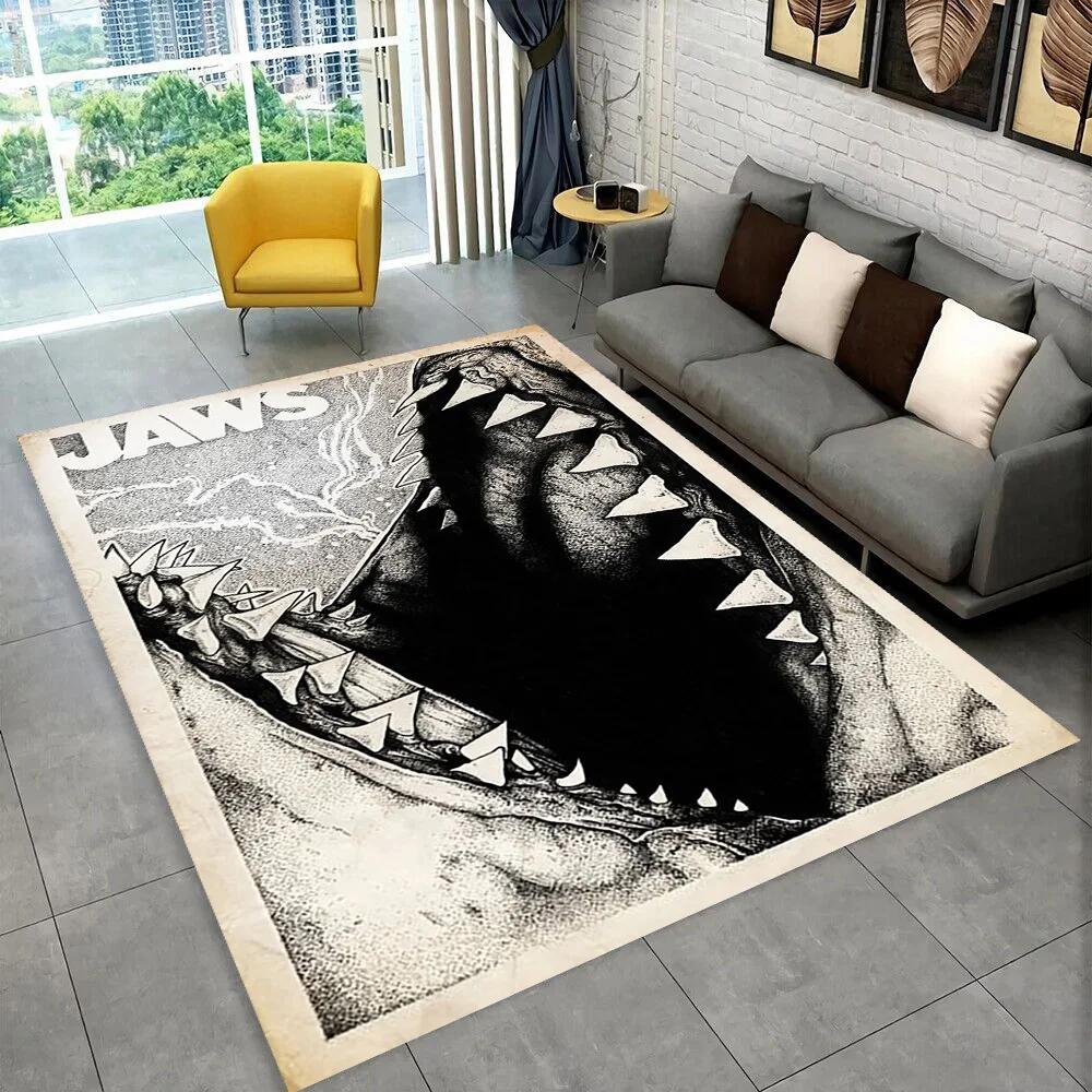3D Jaws Horror Movie Shark Area Rug,Carpet Rug for Living Room Bedroom Sofa Doormat Decoration,kids Play Non-slip Floor Mat
