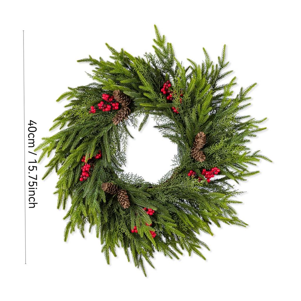 40/50/60cm Christmas Wreath Christmas Pine Branches Wreath Xmas Front Door Wreath Decoration Artificial Wreath for Wall Window