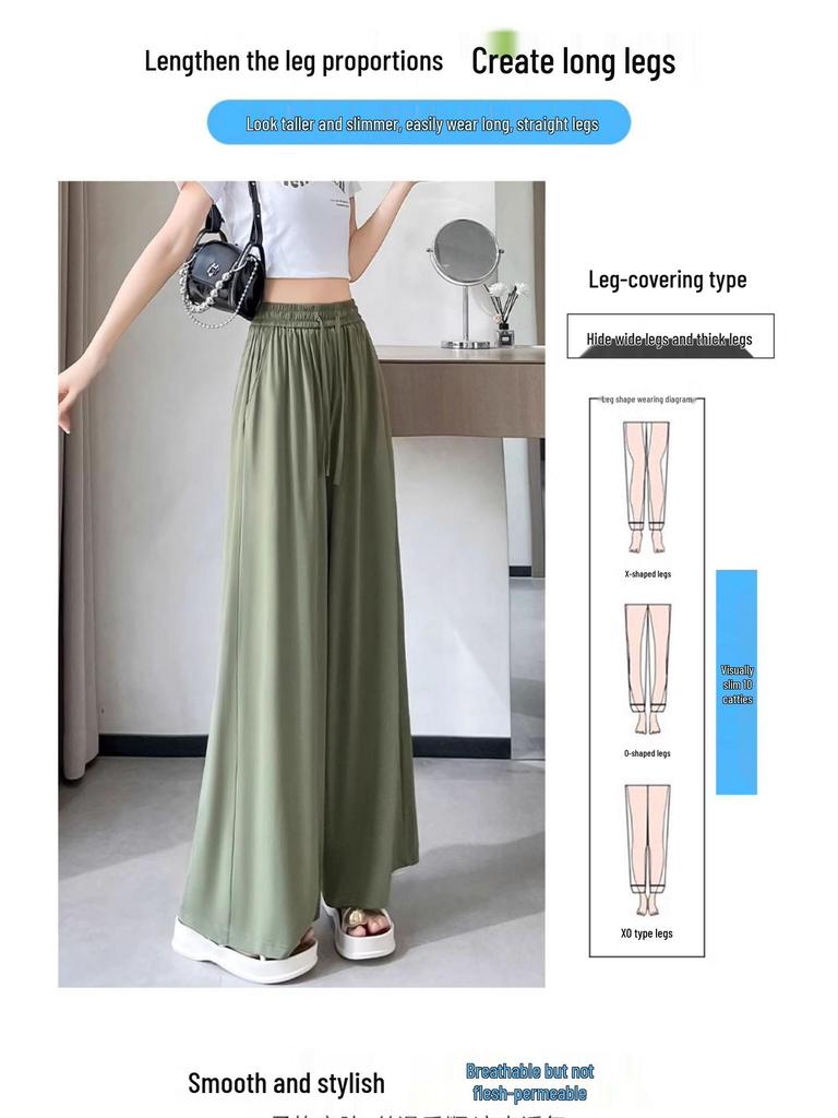 High-Waisted Ice Silk Women's Culottes - Lightweight, Wide-Leg, and Slimming Nine-Point Pants for Summer.