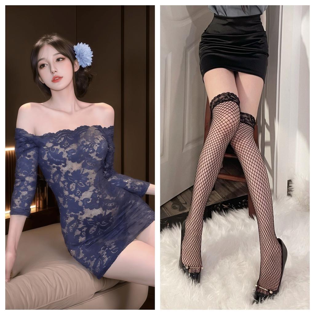 Sexy Underwear Women's Lace Hip Skirt Uniform Sexy One-word Shoulder Perspective Hot Secretary Suit Passion Maid Skirt